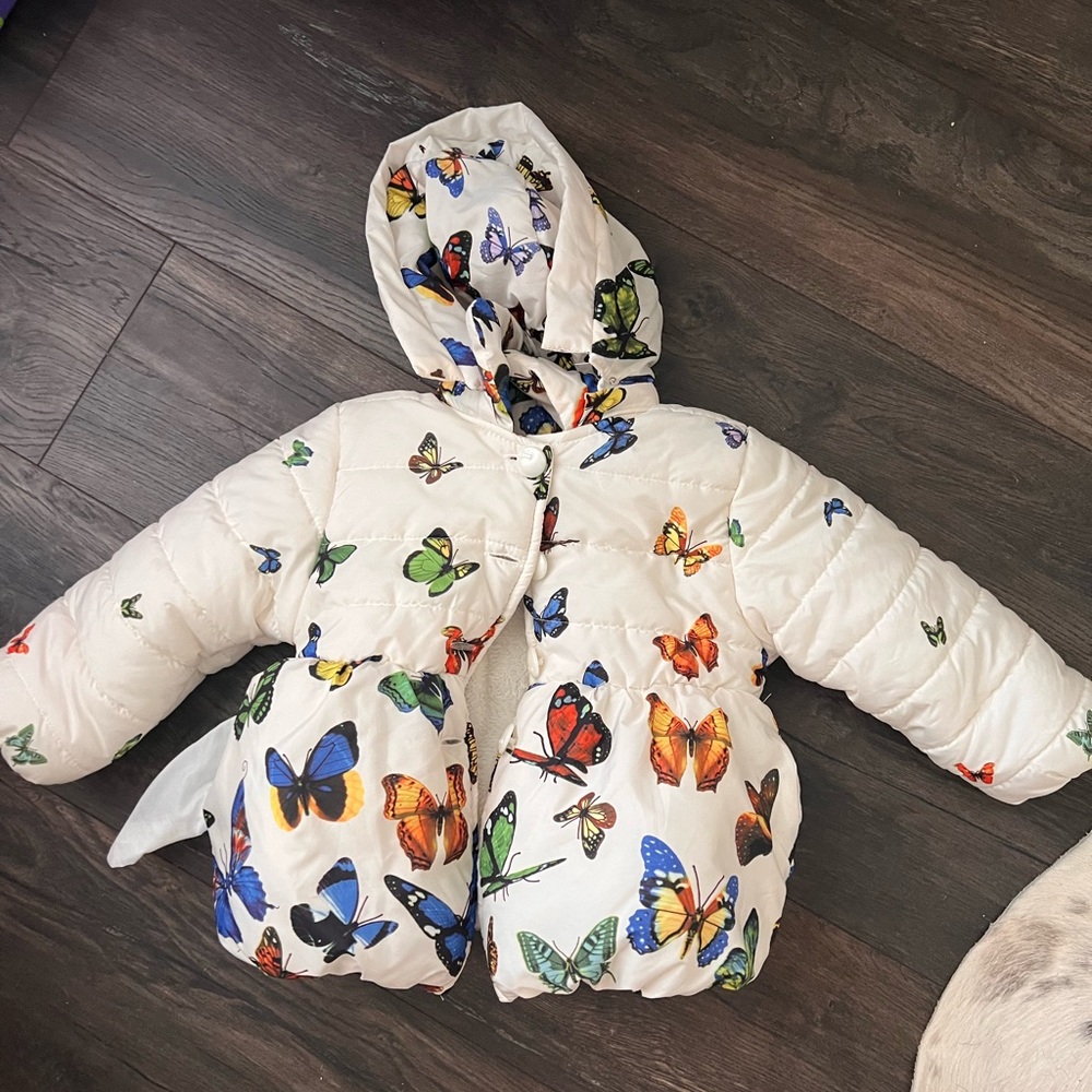 Toddler butterfly puffer jacket never been worn